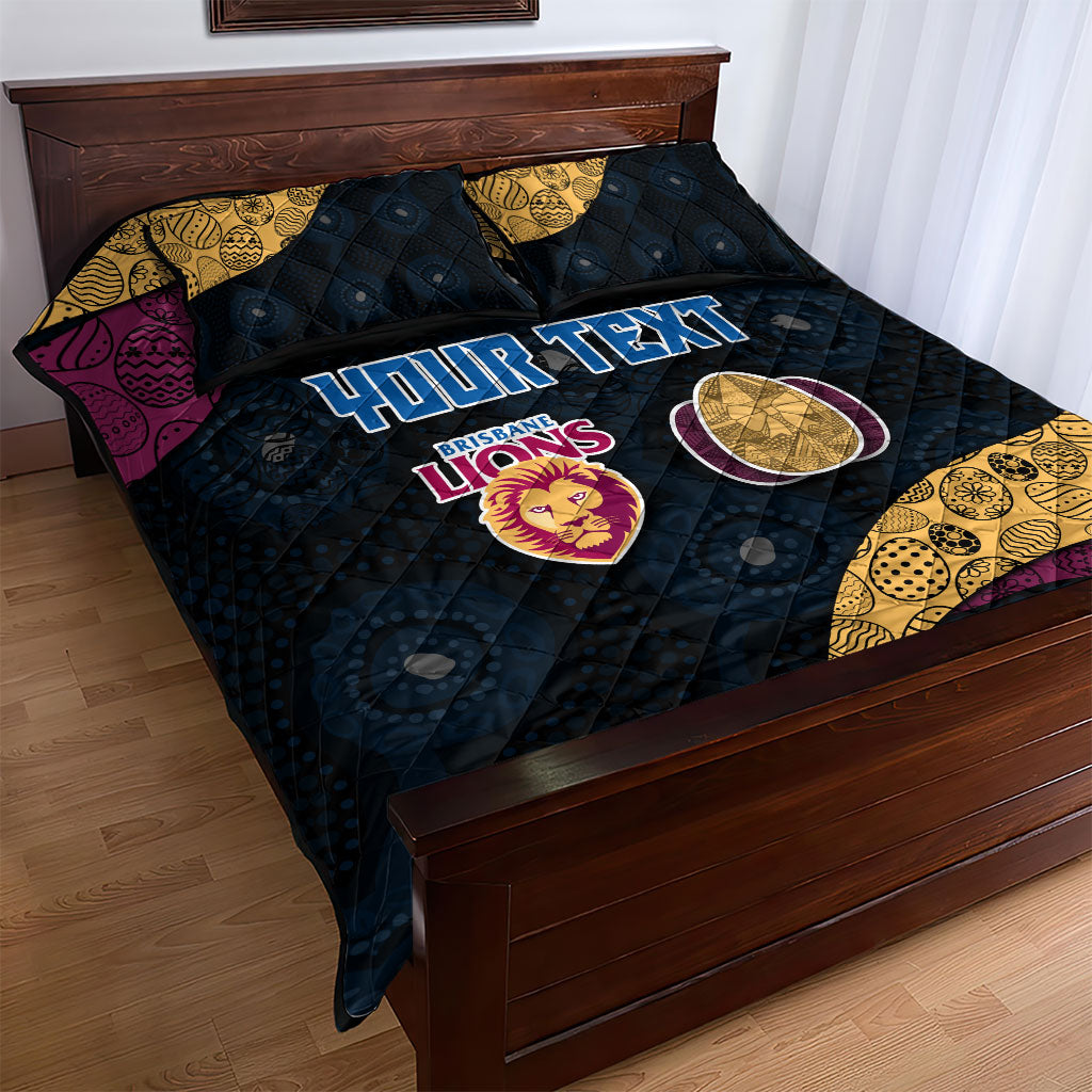 Personalized Brisbane Lions Football Quilt Bed Set Easter Egg Pattern Maroon Gold Tribal Dot Art Style