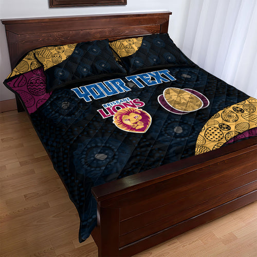 Personalized Brisbane Lions Football Quilt Bed Set Easter Egg Pattern Maroon Gold Tribal Dot Art Style