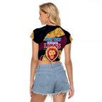 Personalized Brisbane Lions Football Raglan Cropped T Shirt Easter Egg Pattern Maroon Gold Tribal Dot Art Style