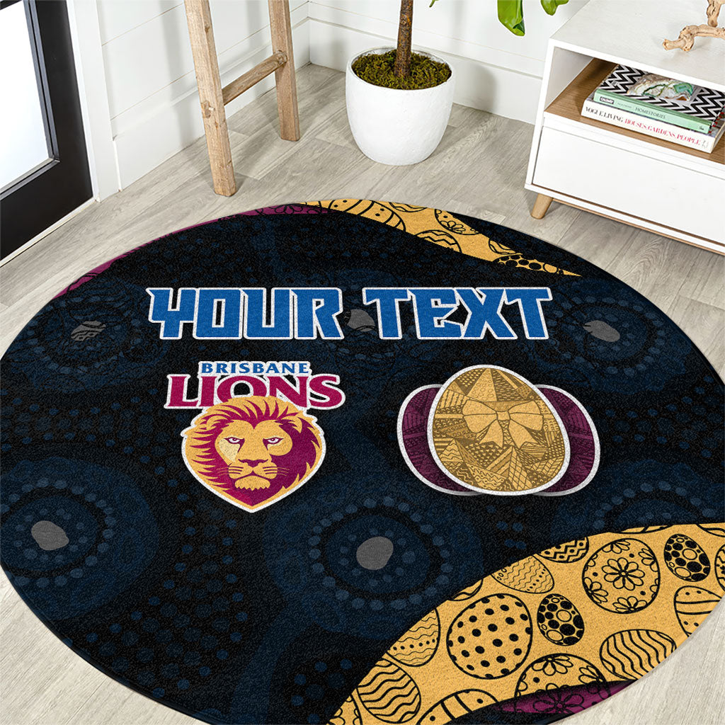 Personalized Brisbane Lions Football Round Carpet Easter Egg Pattern Maroon Gold Tribal Dot Art Style