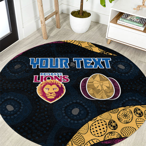 Personalized Brisbane Lions Football Round Carpet Easter Egg Pattern Maroon Gold Tribal Dot Art Style