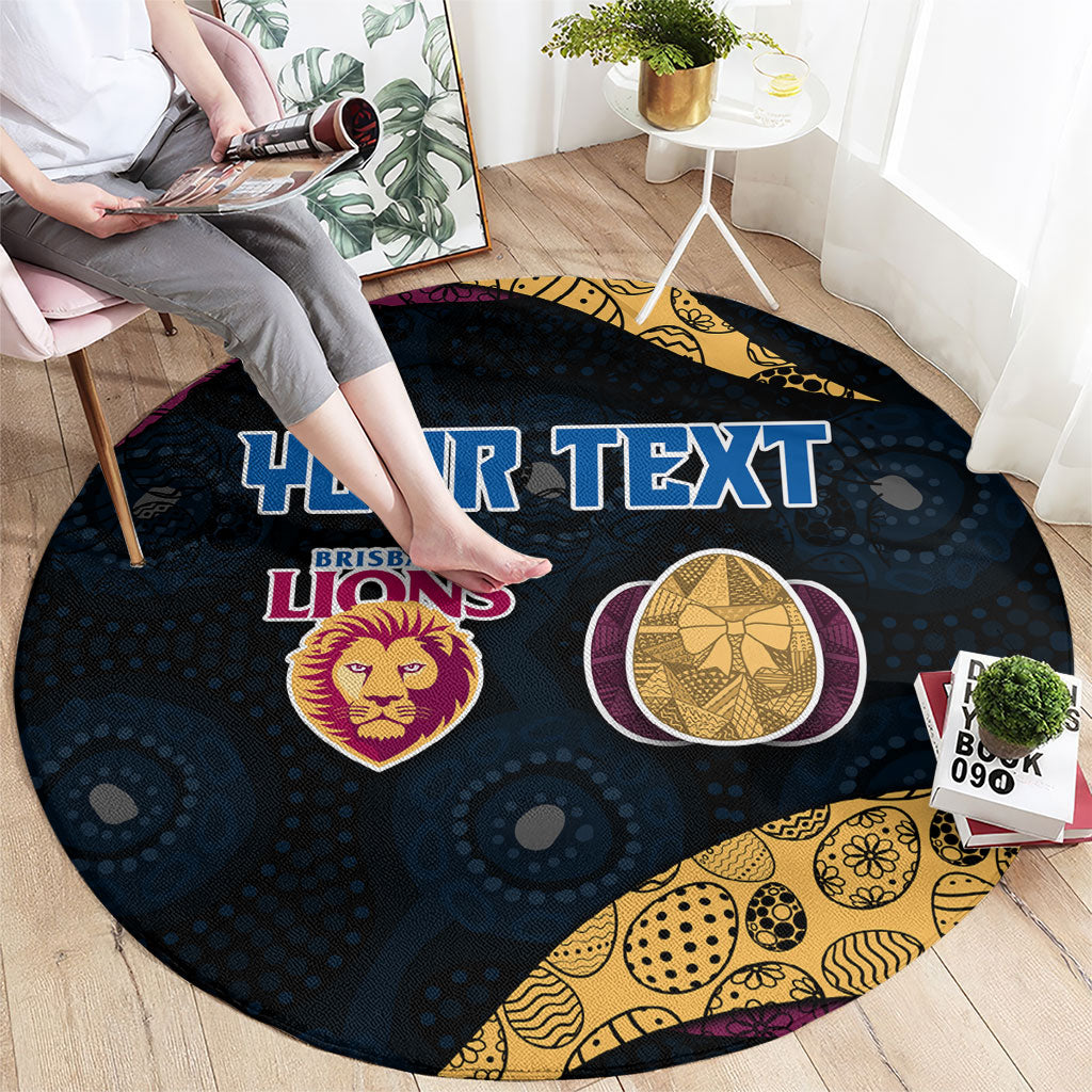 Personalized Brisbane Lions Football Round Carpet Easter Egg Pattern Maroon Gold Tribal Dot Art Style