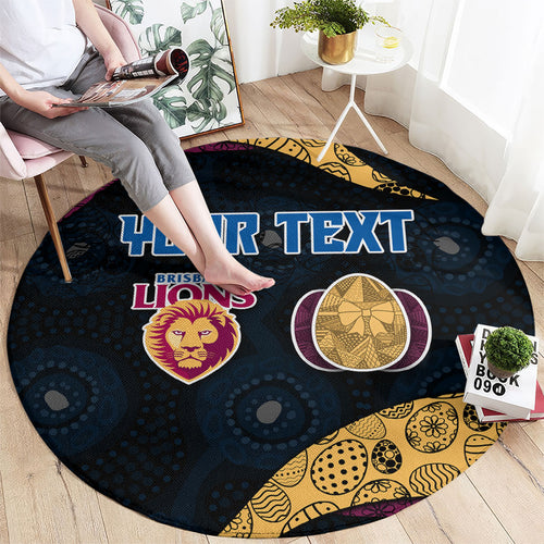 Personalized Brisbane Lions Football Round Carpet Easter Egg Pattern Maroon Gold Tribal Dot Art Style