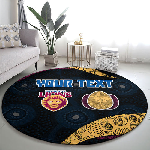 Personalized Brisbane Lions Football Round Carpet Easter Egg Pattern Maroon Gold Tribal Dot Art Style