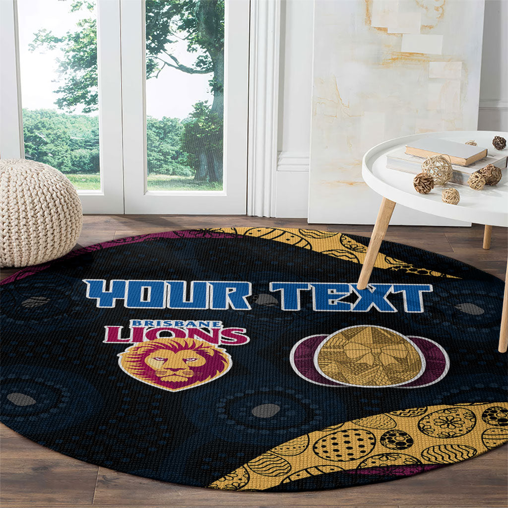 Personalized Brisbane Lions Football Round Carpet Easter Egg Pattern Maroon Gold Tribal Dot Art Style