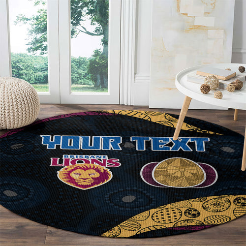Personalized Brisbane Lions Football Round Carpet Easter Egg Pattern Maroon Gold Tribal Dot Art Style