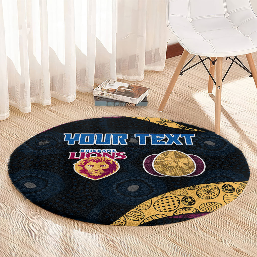 Personalized Brisbane Lions Football Round Carpet Easter Egg Pattern Maroon Gold Tribal Dot Art Style