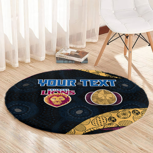 Personalized Brisbane Lions Football Round Carpet Easter Egg Pattern Maroon Gold Tribal Dot Art Style