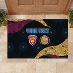 Personalized Brisbane Lions Football Rubber Doormat Easter Egg Pattern Maroon Gold Tribal Dot Art Style