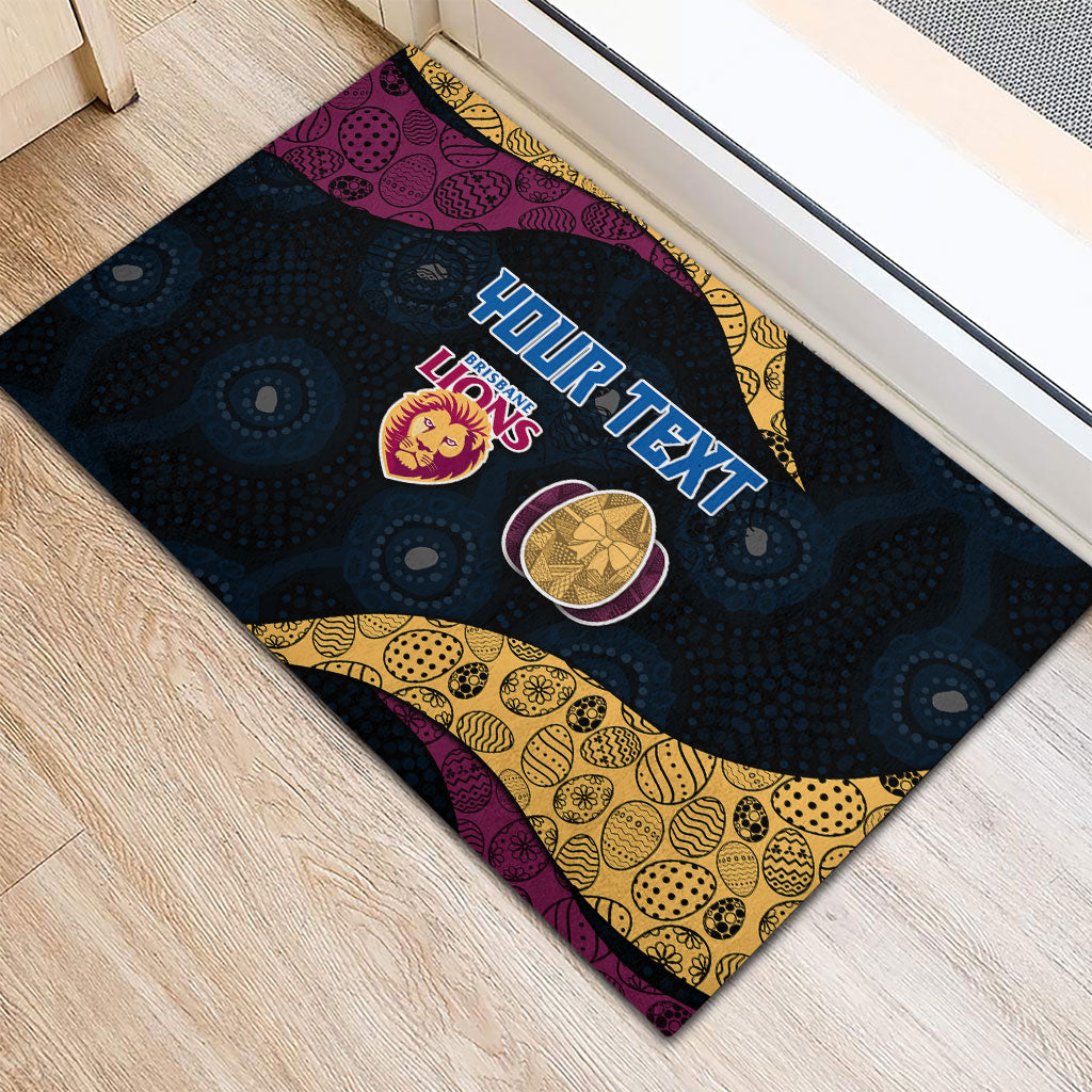 Personalized Brisbane Lions Football Rubber Doormat Easter Egg Pattern Maroon Gold Tribal Dot Art Style