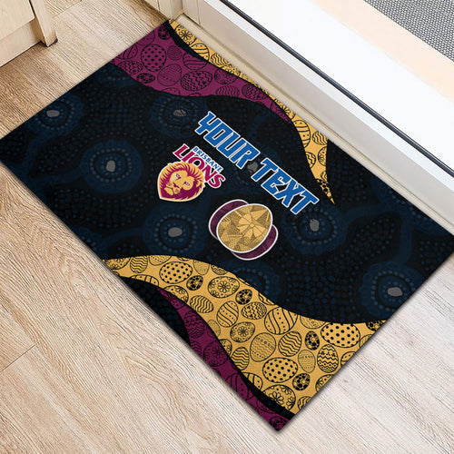 Personalized Brisbane Lions Football Rubber Doormat Easter Egg Pattern Maroon Gold Tribal Dot Art Style