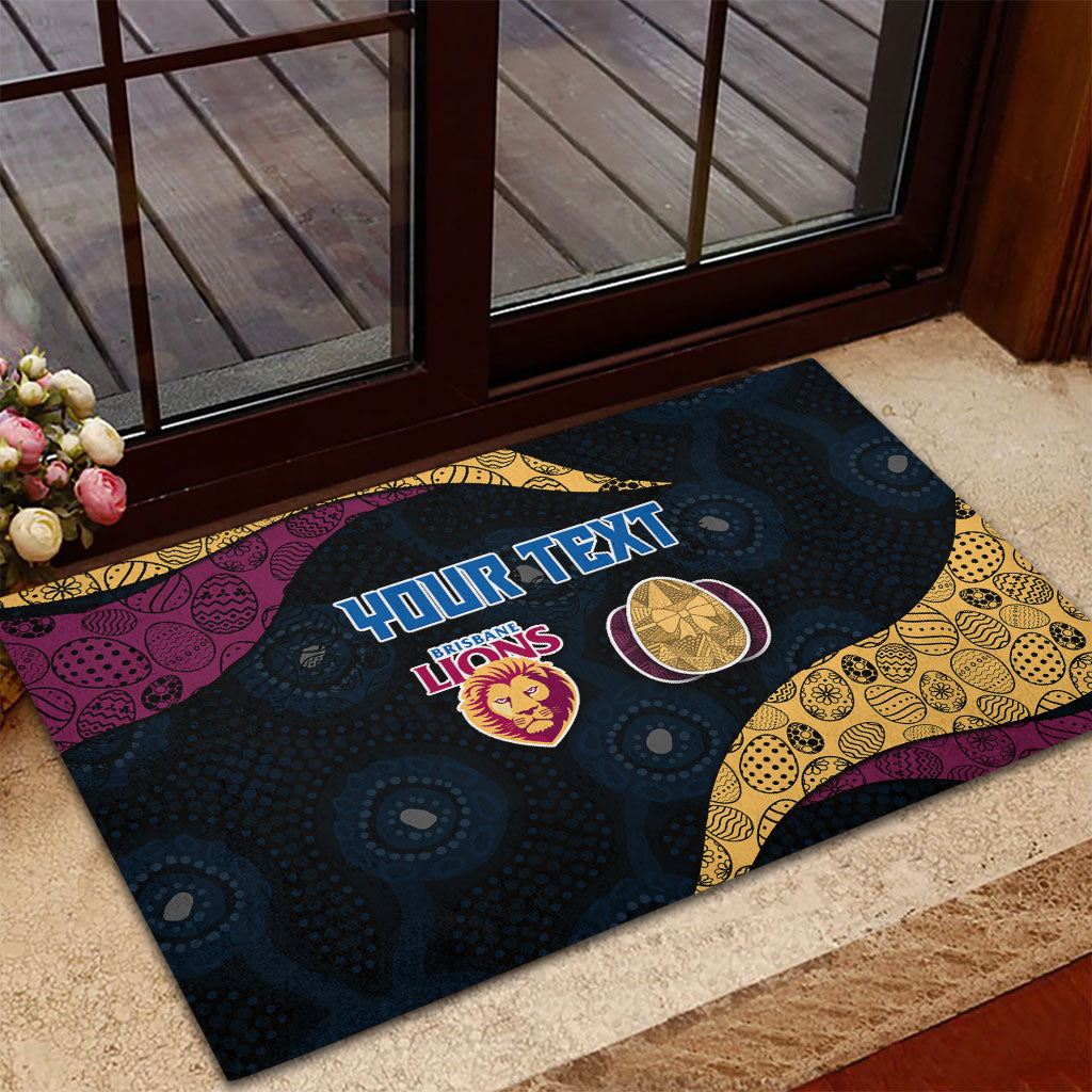 Personalized Brisbane Lions Football Rubber Doormat Easter Egg Pattern Maroon Gold Tribal Dot Art Style