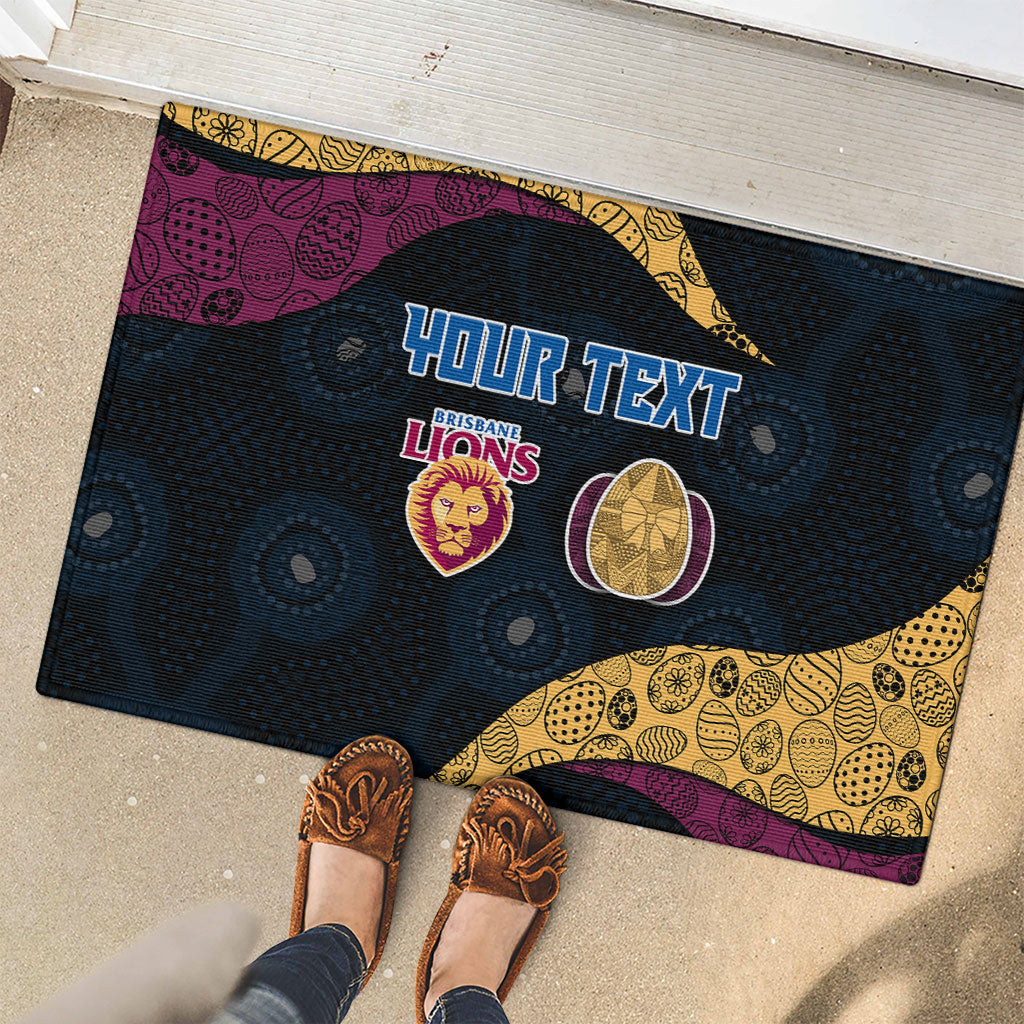 Personalized Brisbane Lions Football Rubber Doormat Easter Egg Pattern Maroon Gold Tribal Dot Art Style