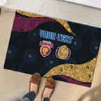 Personalized Brisbane Lions Football Rubber Doormat Easter Egg Pattern Maroon Gold Tribal Dot Art Style