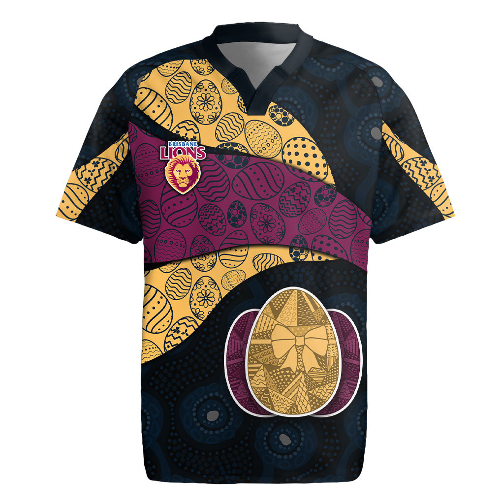 Personalized Brisbane Lions Football Rugby Jersey Easter Egg Pattern Maroon Gold Tribal Dot Art Style