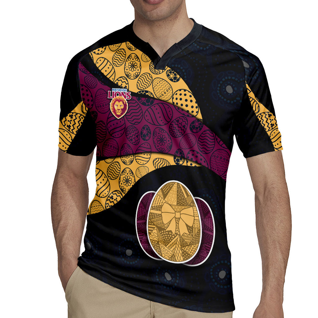Personalized Brisbane Lions Football Rugby Jersey Easter Egg Pattern Maroon Gold Tribal Dot Art Style