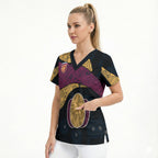 Personalized Brisbane Lions Football Scrub Top Easter Egg Pattern Maroon Gold Tribal Dot Art Style