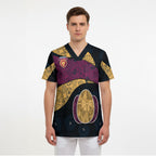 Personalized Brisbane Lions Football Scrub Top Easter Egg Pattern Maroon Gold Tribal Dot Art Style