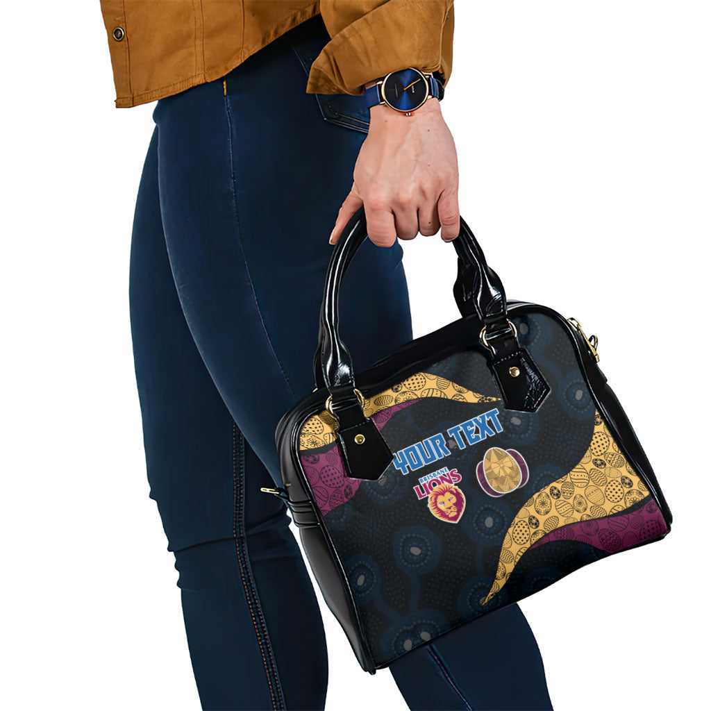 Personalized Brisbane Lions Football Shoulder Handbag Easter Egg Pattern Maroon Gold Tribal Dot Art Style