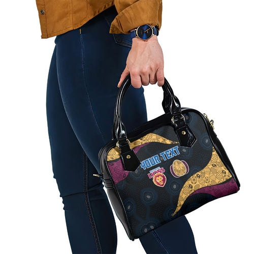 Personalized Brisbane Lions Football Shoulder Handbag Easter Egg Pattern Maroon Gold Tribal Dot Art Style
