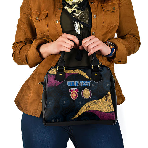 Personalized Brisbane Lions Football Shoulder Handbag Easter Egg Pattern Maroon Gold Tribal Dot Art Style
