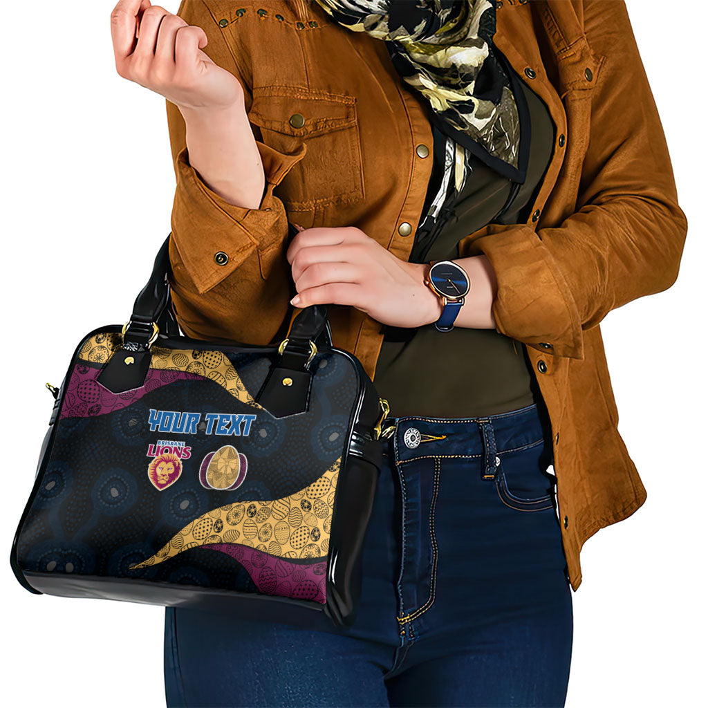 Personalized Brisbane Lions Football Shoulder Handbag Easter Egg Pattern Maroon Gold Tribal Dot Art Style