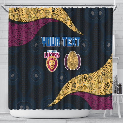 Personalized Brisbane Lions Football Shower Curtain Easter Egg Pattern Maroon Gold Tribal Dot Art Style