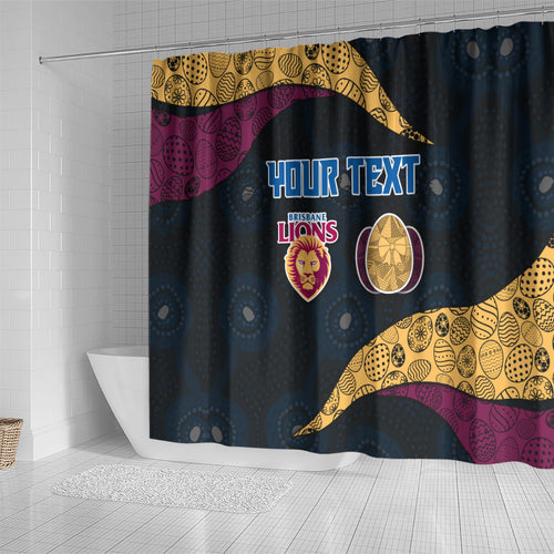 Personalized Brisbane Lions Football Shower Curtain Easter Egg Pattern Maroon Gold Tribal Dot Art Style