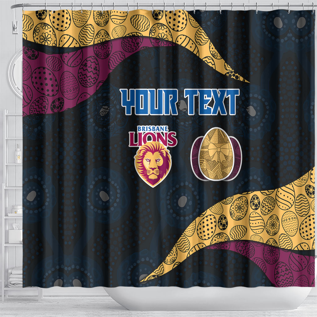 Personalized Brisbane Lions Football Shower Curtain Easter Egg Pattern Maroon Gold Tribal Dot Art Style