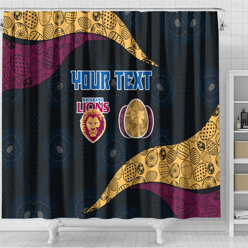 Personalized Brisbane Lions Football Shower Curtain Easter Egg Pattern Maroon Gold Tribal Dot Art Style