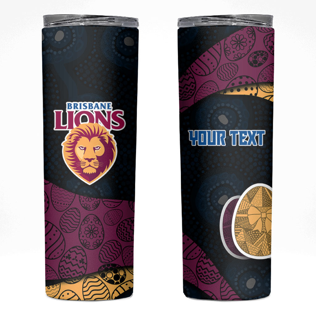 Personalized Brisbane Lions Football Skinny Tumbler Easter Egg Pattern Maroon Gold Tribal Dot Art Style
