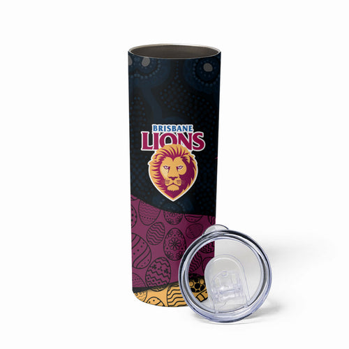 Personalized Brisbane Lions Football Skinny Tumbler Easter Egg Pattern Maroon Gold Tribal Dot Art Style