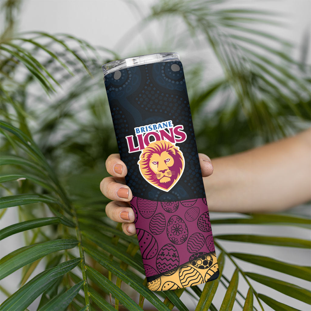 Personalized Brisbane Lions Football Skinny Tumbler Easter Egg Pattern Maroon Gold Tribal Dot Art Style