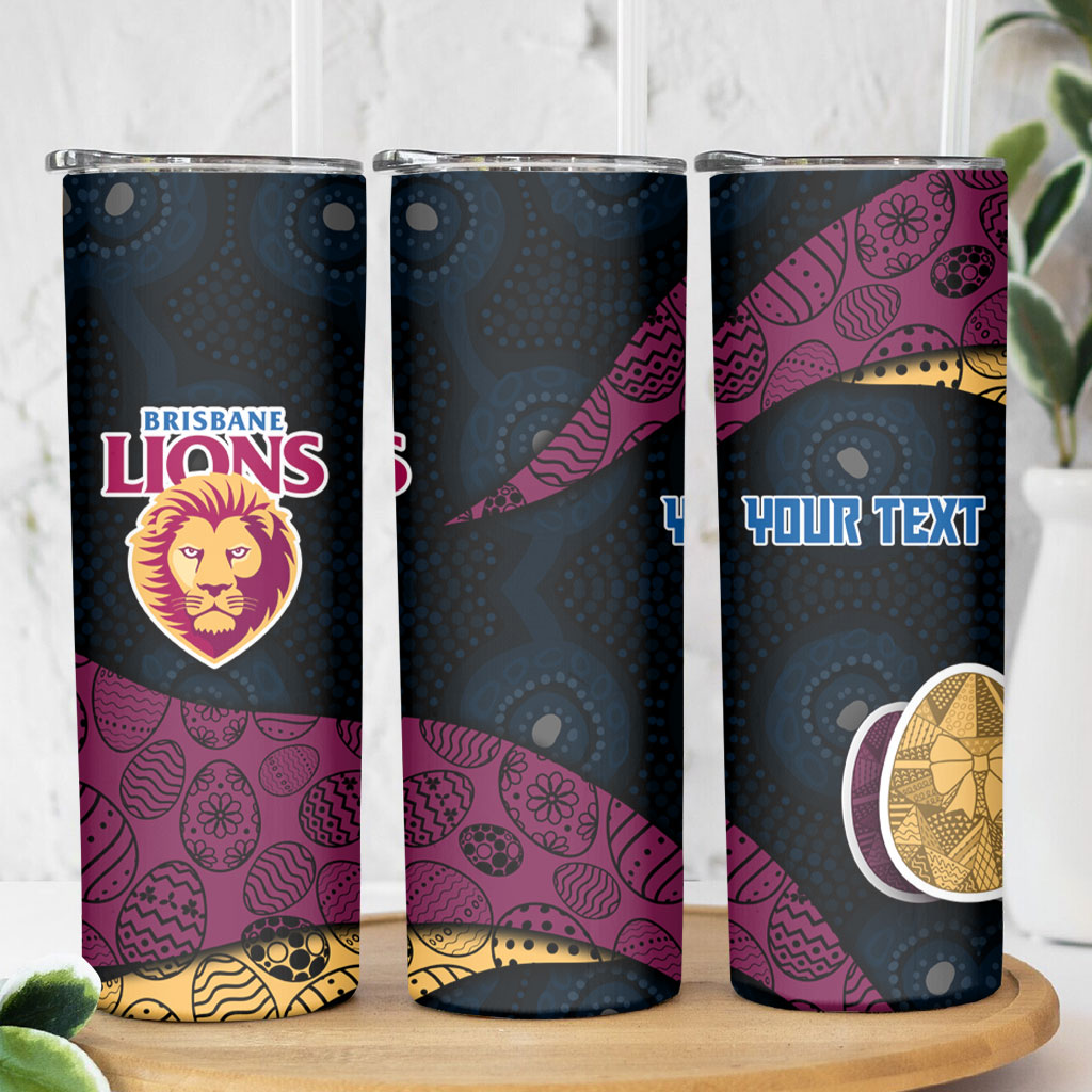 Personalized Brisbane Lions Football Skinny Tumbler Easter Egg Pattern Maroon Gold Tribal Dot Art Style