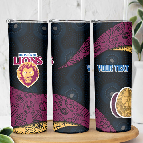 Personalized Brisbane Lions Football Skinny Tumbler Easter Egg Pattern Maroon Gold Tribal Dot Art Style