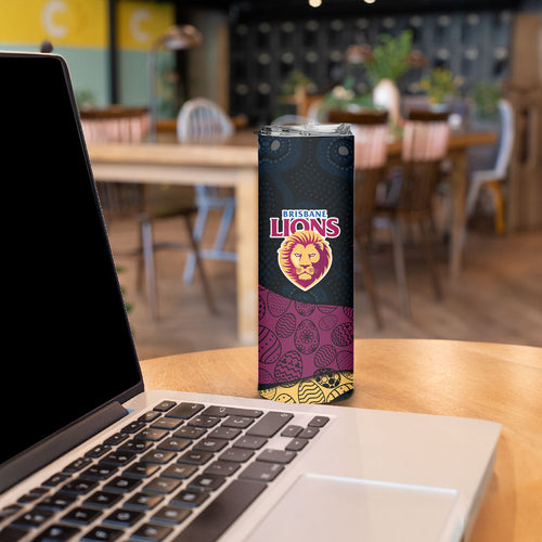 Personalized Brisbane Lions Football Skinny Tumbler Easter Egg Pattern Maroon Gold Tribal Dot Art Style