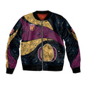 Personalized Brisbane Lions Football Sleeve Zip Bomber Jacket Easter Egg Pattern Maroon Gold Tribal Dot Art Style