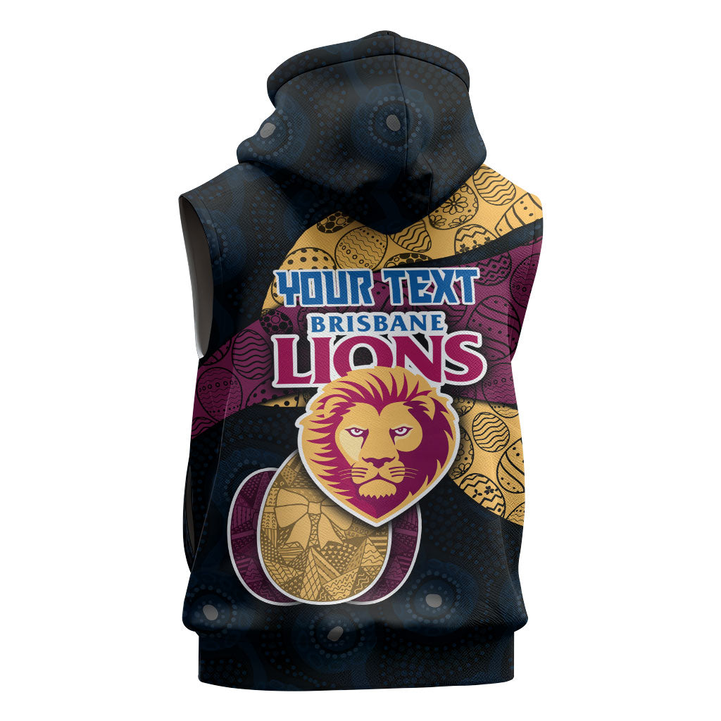 Personalized Brisbane Lions Football Sleeveless Hoodie Easter Egg Pattern Maroon Gold Tribal Dot Art Style