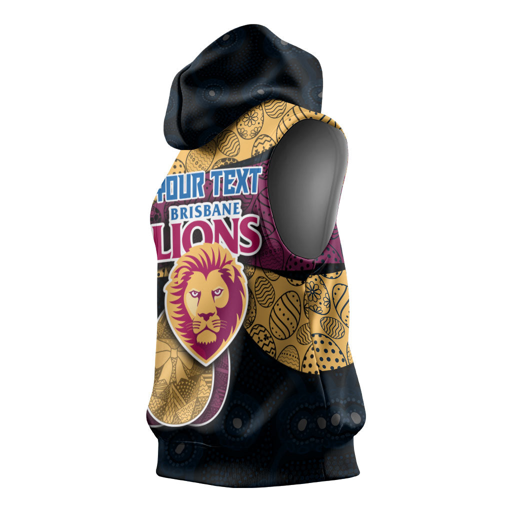 Personalized Brisbane Lions Football Sleeveless Hoodie Easter Egg Pattern Maroon Gold Tribal Dot Art Style