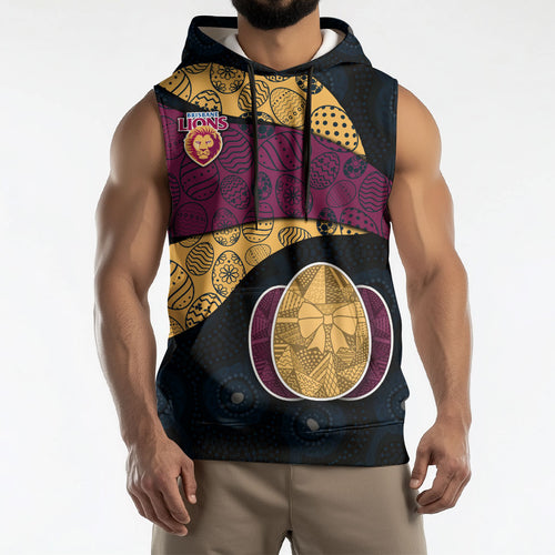 Personalized Brisbane Lions Football Sleeveless Hoodie Easter Egg Pattern Maroon Gold Tribal Dot Art Style