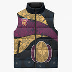 Personalized Brisbane Lions Football Sleeveless Puffer Jacket Easter Egg Pattern Maroon Gold Tribal Dot Art Style