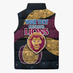 Personalized Brisbane Lions Football Sleeveless Puffer Jacket Easter Egg Pattern Maroon Gold Tribal Dot Art Style