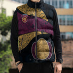 Personalized Brisbane Lions Football Sleeveless Puffer Jacket Easter Egg Pattern Maroon Gold Tribal Dot Art Style