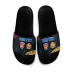 Personalized Brisbane Lions Football Slide Sandals Easter Egg Pattern Maroon Gold Tribal Dot Art Style