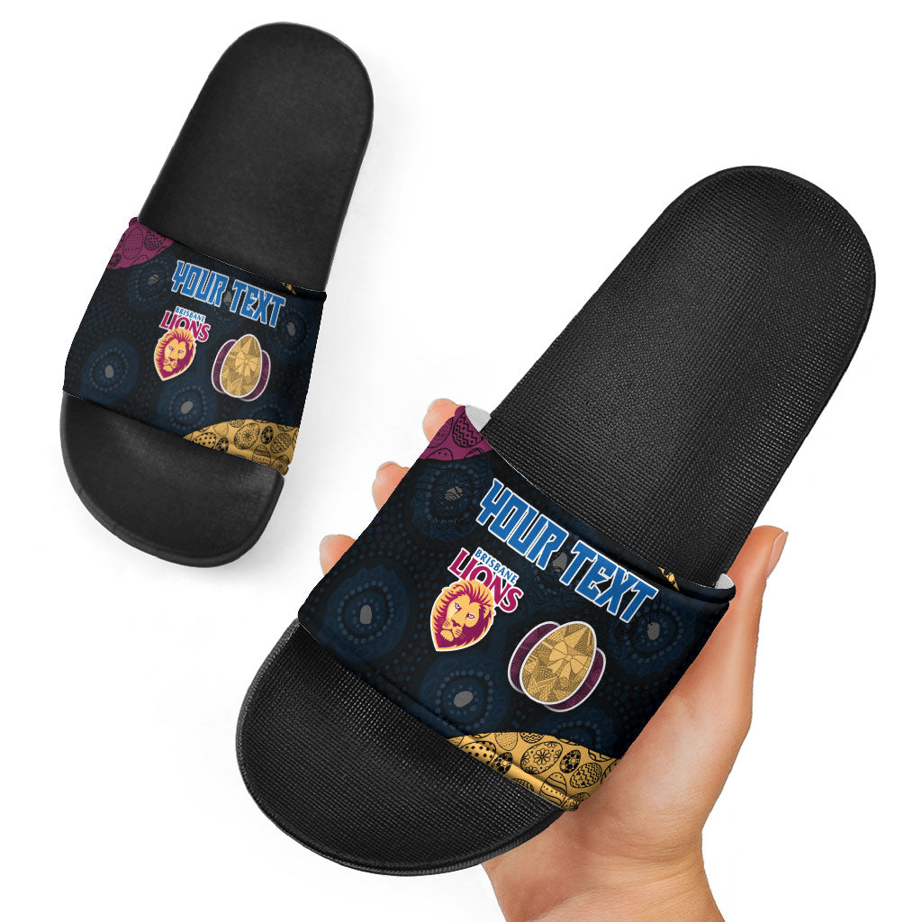Personalized Brisbane Lions Football Slide Sandals Easter Egg Pattern Maroon Gold Tribal Dot Art Style
