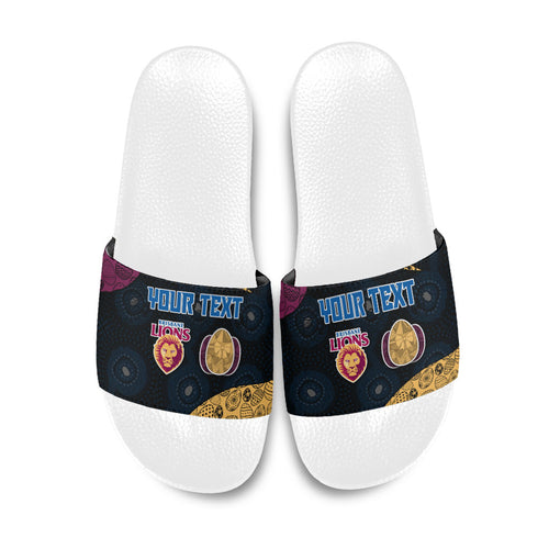 Personalized Brisbane Lions Football Slide Sandals Easter Egg Pattern Maroon Gold Tribal Dot Art Style