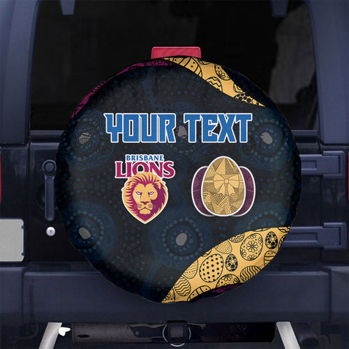 Personalized Brisbane Lions Football Spare Tire Cover Easter Egg Pattern Maroon Gold Tribal Dot Art Style