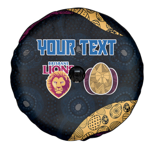 Personalized Brisbane Lions Football Spare Tire Cover Easter Egg Pattern Maroon Gold Tribal Dot Art Style