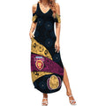 Personalized Brisbane Lions Football Summer Maxi Dress Easter Egg Pattern Maroon Gold Tribal Dot Art Style
