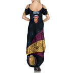 Personalized Brisbane Lions Football Summer Maxi Dress Easter Egg Pattern Maroon Gold Tribal Dot Art Style